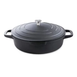 Cocotte Légère Basse Ronde En Fonte D'aluminium 28 Cm 4,1 L Coloris Noir