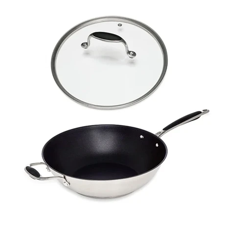 Lot Wok Inox Antiadhérent Et Couvercle Verre 30 Cm Excell'Inox 3 Lot Wok Inox Antiadhérent Et Couvercle Verre 30 Cm Excell'Inox