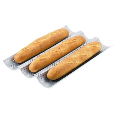 Patisse Plaque 3 Baguettes Perforée Avec Revêtement Anti-adhésif 3 Patisse Plaque 3 Baguettes Perforée Avec Revêtement Anti-adhésif
