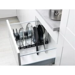 Rangement Extensible Pour Couvercles Et Poêles En Inox -Ustensiles De Cuisine Boutique 606022 2 1 Rangement extensible pour couvercles et Poeles en inox Wenko by Maximex