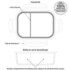 Boîte En Verre Borosilicate 2 Compartiments 950 Ml 7 Boîte En Verre Borosilicate 2 Compartiments 950 Ml -Ustensiles De Cuisine Boutique 620004 2 5 Boite en verre borosilicate 2 compartiments 950 ml Mathon